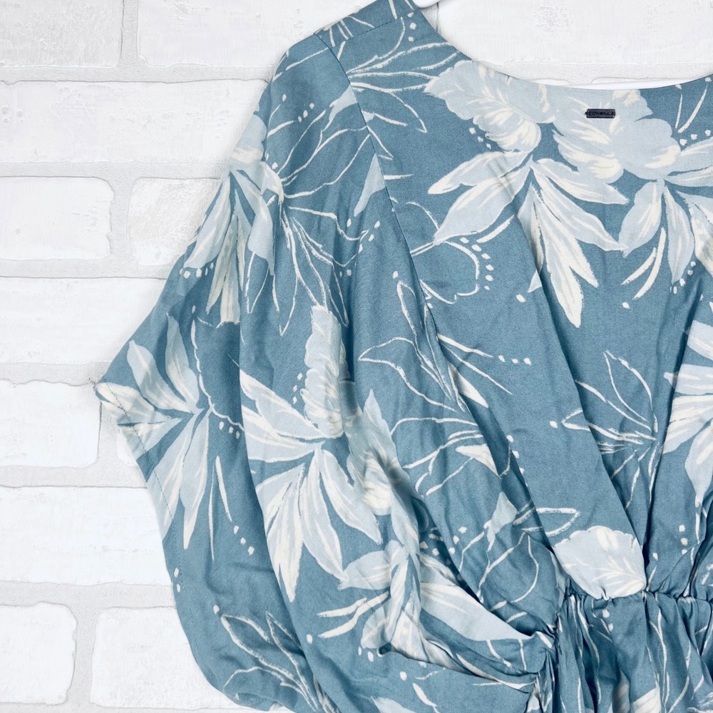 ONeill Womens XS Blue Tropical Floral Surplice V-Neck Dolman Sleeve Peplum Top - Picture 5 of 12